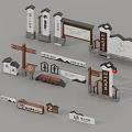 Traditional Chinese Directional Signage With Architectural Elements And Entrance Exit Indicators