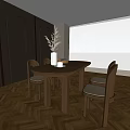 Wooden Oval Dining Table Set With Four Chairs And Vase On Herringbone Floor 3d model