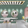 Time Light Milk Tea Shop Interior With Marble Counter Display Case And Clock Lighting 3d model