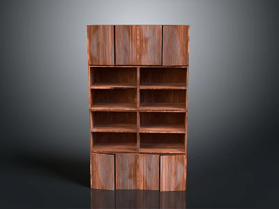 Functional Wooden Storage Cabinet With Multiple Open Shelves And Cabinet Doors Structure 3d model