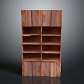Functional Wooden Storage Cabinet With Multiple Open Shelves And Cabinet Doors Structure