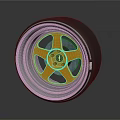 Car Wheel With Enkei Golden Rim Black Tire And Five Spoke Design