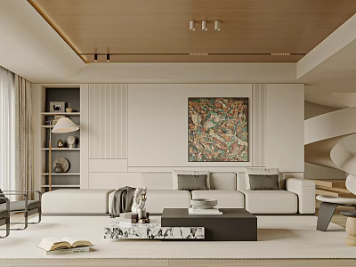 Modern Living Room Interior Design With Neutral Sofa And Abstract Painting 3d model