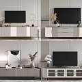 Modern TV Stand Design With Minimalist Frames Marble Panels And Decorative Dried Plants