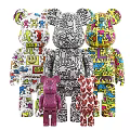Decorative Ornament Set with Bearbrick Figures Colorful Graffiti Artistic Black White Pink Red Heart Patterns