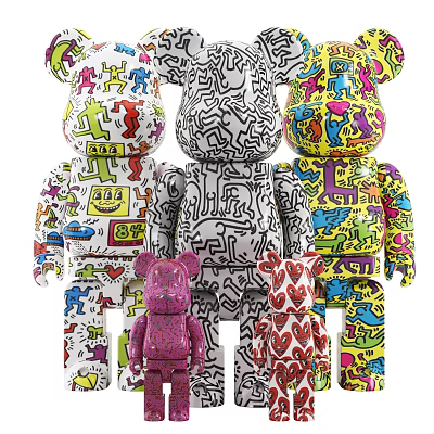 Decorative Ornament Set with Bearbrick Figures Colorful Graffiti Artistic Black White Pink Red Heart Patterns 3d model