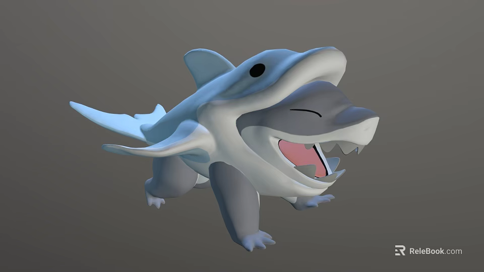 Cartoon Shark Game Character 3D Model With Open Mouth And Legs 3d model 