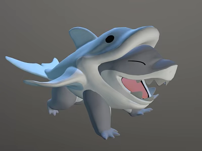 Cartoon Shark Game Character 3D Model With Open Mouth And Legs 3d model