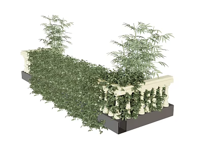 Lush Green Shrubs Growing Along White Railings With Bamboo Plants In Planter Box 3d model