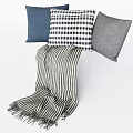 Cozy Decorative Throw Pillows in Blue Black White Checkered and Gray with Striped Blanket