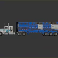 White Cargo Truck With Teal Stripes And Blue Container For Transport