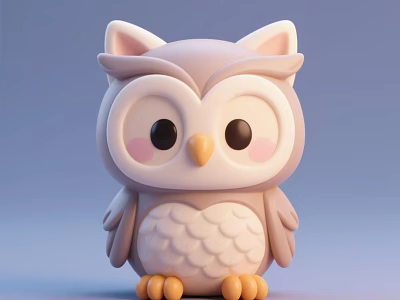 Cute Cartoon Owl Toy With Big Eyes Pink Cheeks Yellow Beak On Light Blue Background 3d model