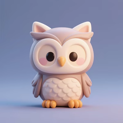 Cute Cartoon Owl Toy With Big Eyes Pink Cheeks Yellow Beak On Light Blue Background 3d model