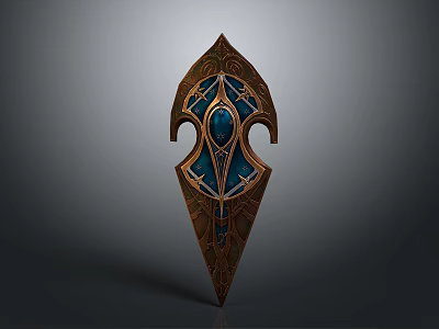 Ornate Decorative Shield With Intricate Patterns And Blue Gemstone Accents 3d model