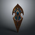 Ornate Decorative Shield With Intricate Patterns And Blue Gemstone Accents 3d model