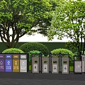 Public Facility Outdoor Waste Sorting Bins With Colored Containers And Green Trees 3d model