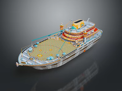 Luxury Cruise Ship With Spacious Deck Swimming Pool And Sun Loungers 3d model
