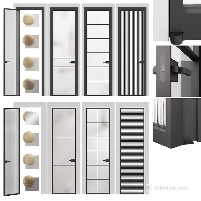 Modern Swing Door Designs With Glass Panels And Metal Frames For Home Interior 3d model 