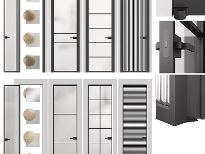 Modern Swing Door Designs With Glass Panels And Metal Frames For Home Interior 3d model