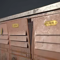 Vintage Locker Cabinet With Multiple Doors Weathered Finish Graffiti Details And Rustic Red Color