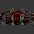 Red Mechanical Robot Character Design With Metallic Structure And Gold Accent Details