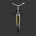 Casual Urban Bicycle with White Frame Green Orange Accents Front Black Basket and Rear Rack