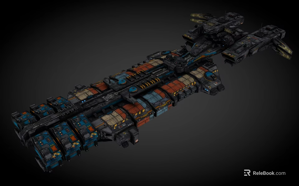 Futuristic Interstellar Spaceship With Detailed Structure And Colorful Cargo Modules 3d model