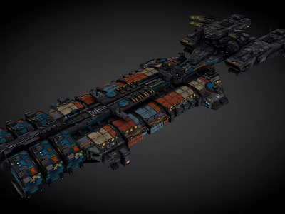 Futuristic Interstellar Spaceship With Detailed Structure And Colorful Cargo Modules 3d model