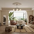 Living Room Interior Design With Brown Sofa Coffee Table Area Rug Large Window And Plants