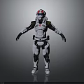 Futuristic White Armor Character With Red Helmet And Emblem Standing Pose 3d model