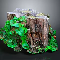 Natural Wooden Tree Stump with Green Vines and Stone Accents