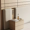 Modern Bedroom Interior With Wooden Panel Wall Beige Headboard And Bedside Tables