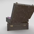 Stacked Aged Vintage Suitcases Open Top With Purple Interior Lining