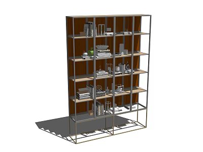 Modern Bookcase With Metal Frame Wooden Shelves And Decor Items 3d model