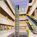 Modern Shopping Mall Interior Featuring Retail Stores Escalators Glass Skylights And Open Spaces