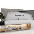 Elegant Reception Desk Design In Reception Area With Marble Surface Small Tree And Decorative Rocks 3d model