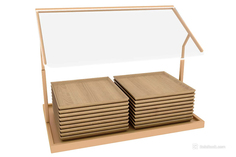 Wooden Square Plates Display Stand With Transparent Cover And Stacked Design 3d model 