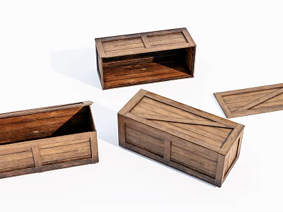 Vintage Wooden Storage Boxes with Open and Closed Lids and Natural Texture 3d model