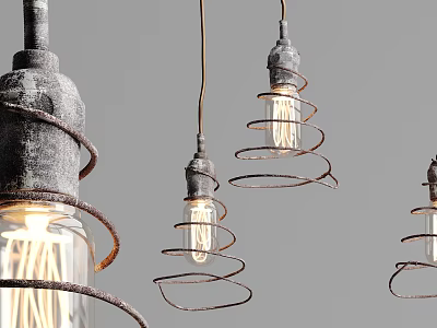 Vintage Spiral Design Pendant Lights With Metal Frames And Edison Bulbs For Interior Decor 3d model