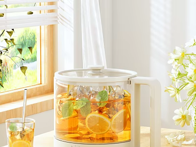 Transparent Electric Glass Kettle for Home Tea Making with Ice Mint and Lemon 3d model