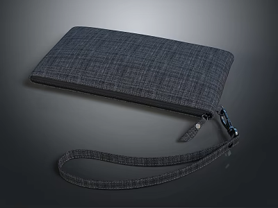 Gray Fabric Wallet With Zipper Closure And Adjustable Strap For Daily Use 3d model