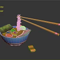Delicious Ramen Bowl With Noodles Egg Vegetables In Blue Bowl And Chopsticks
