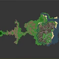 Pixel Art Island Landscape Featuring Green Land Blue Water And Buildings