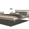 Double Bed with Wooden Headboard Cozy Bedding Side Nightstand Accent Chair and Soft Rug