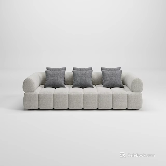 Light Gray Three Seater Sofa With Three Gray Cushions And Tufted Design 3d model
