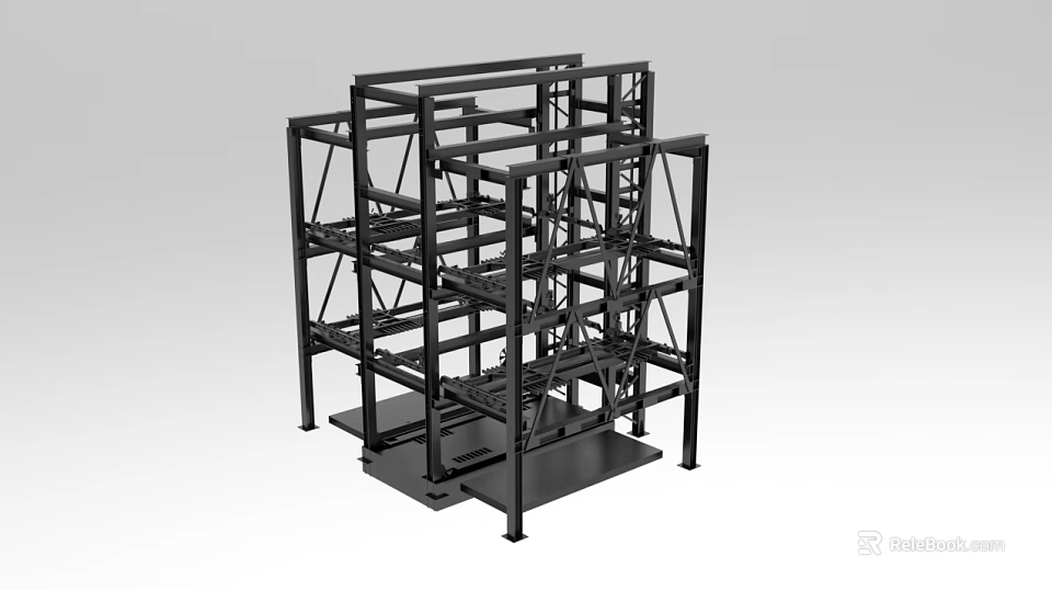 Industrial Equipment Black Metal Frame Structure with Multi Layer Heavy Duty Support Design 3d model 