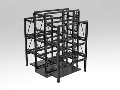 Industrial Equipment Black Metal Frame Structure with Multi Layer Heavy Duty Support Design 3d model