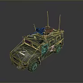 Green Military Armored Tank With Top Mounted Equipment Antennas And Number 72