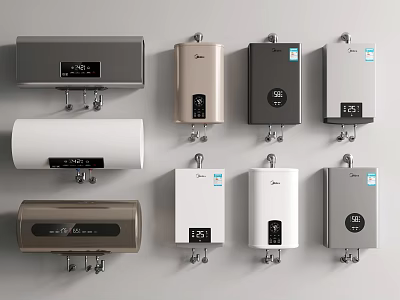 Modern Wall Mounted Water Heaters As Daily Use Home Appliances With Various Styles 3d model