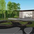 Landscape Wall Design with Green Plants Stone Path and Pebbles in Garden